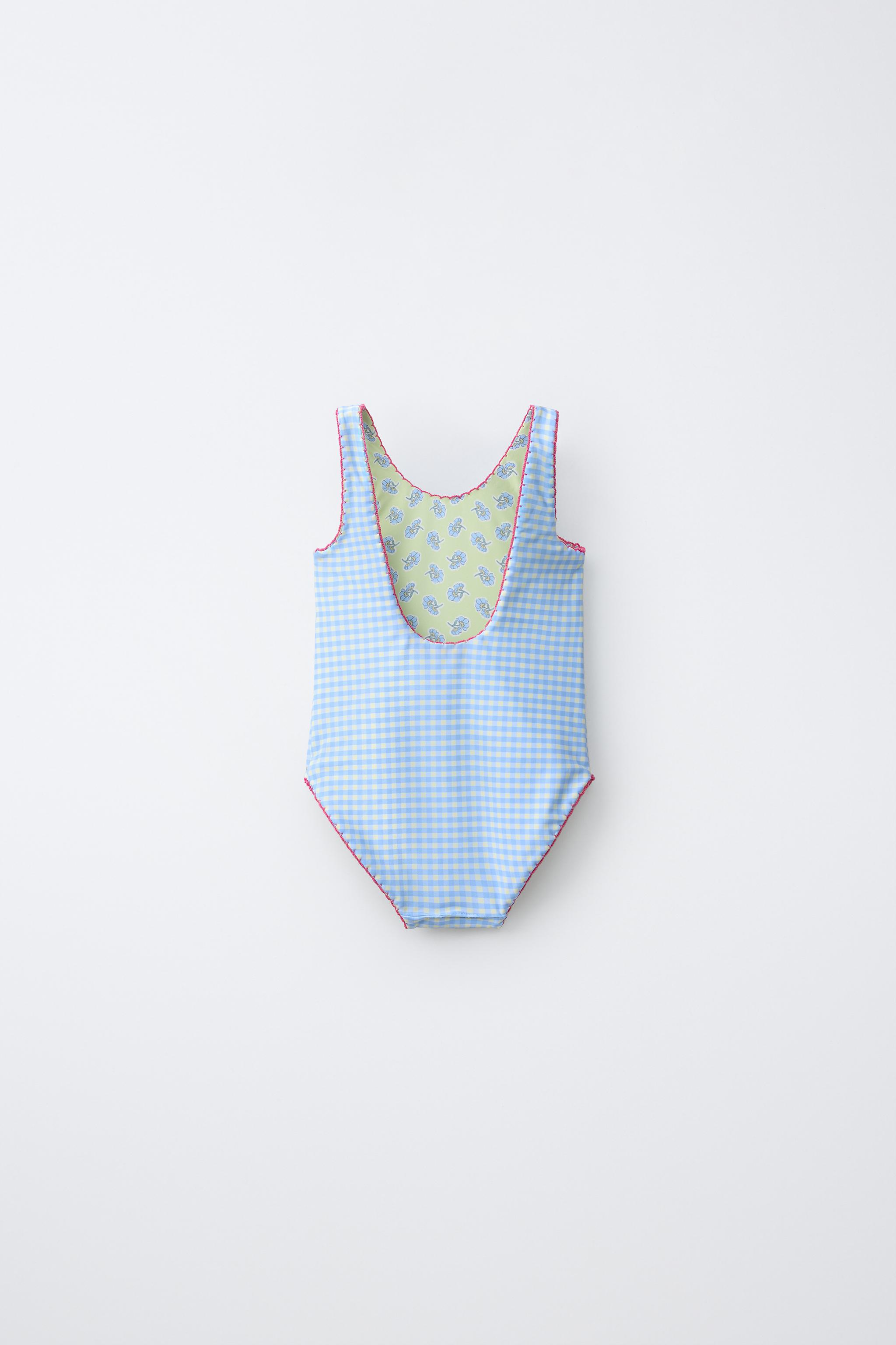 MAILLOT DE BAIN RÉVERSIBLE FLEURS ET CARREAUX (2-6 ANS)